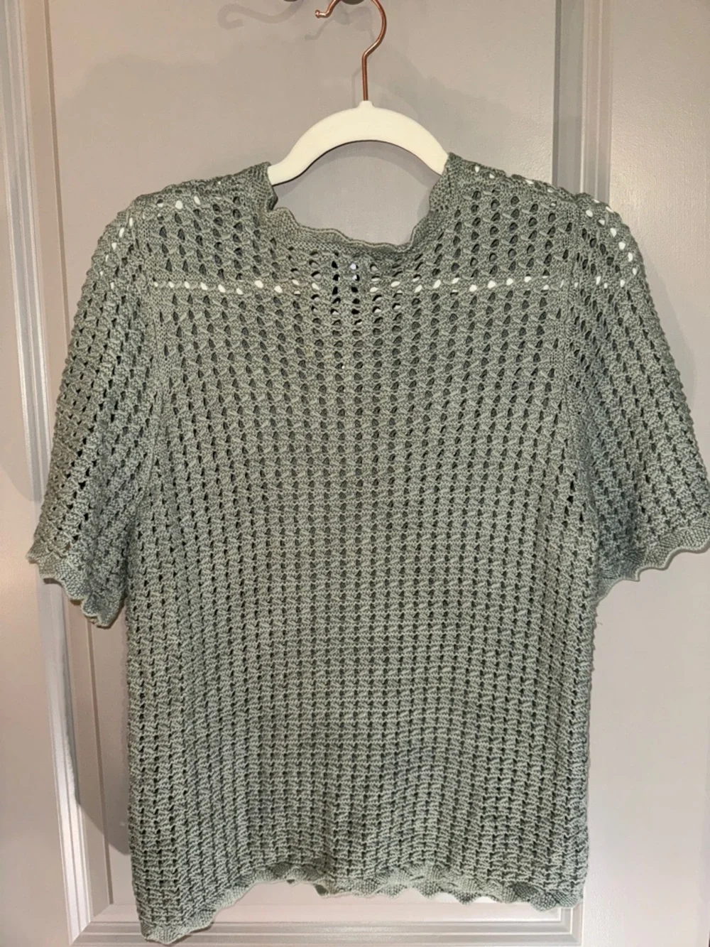 GAP Light Sage Open-Knit Crochet Short Sleeve Top - Picture 4 of 4